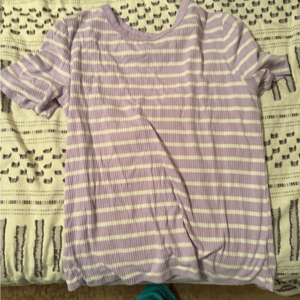 GAP Lavender and White Striped Short Sleeve Tee